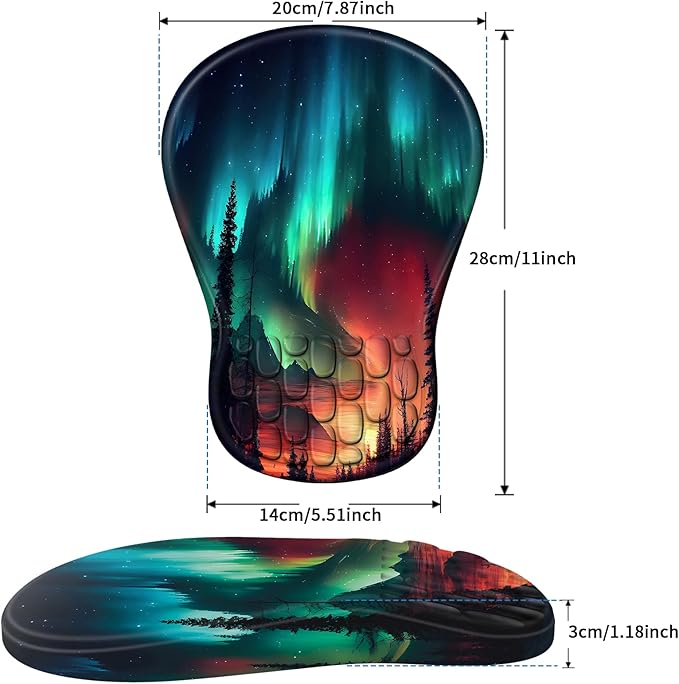 YIWEI Ergonomic Mouse Pad with Wrist Rest - Comfortable Office Mousepad with Memory Foam Wrist Support for Carpal Tunnel Relief, Mouse Pads with Non-Slip Base for Gaming and Home (Aurora-1)