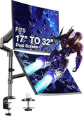 AVLT Dual 17"-32" Stacked Monitor Arm Desk Mount for 2 Flat or Curved Screens, Full Motion Height Adjustable with Swivel, Tilt, Rotation, Extra Tall, VESA, C-Clamp or Grommet Base