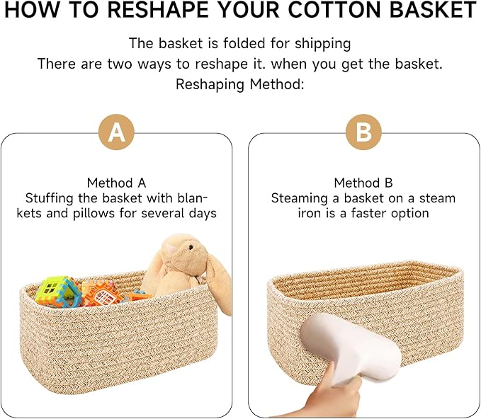 Small Storage Baskets for Organizing | Closet Organizer Bins | Shelf Toy Basket | Woven Rope Baskets | Cube Decorative Box | Shallow Basket | 13x8.5x5.1” | 4 Packs Black Brown