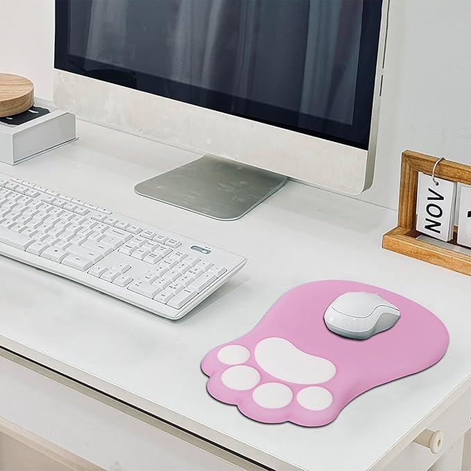 L-SPOUTTO Ergonomic Mouse Pad with Wrist Rest,Cute Cat Paw Mousepad Wrist Support,Comfortable Massage Design Computer Pain Relief Mouse Pad with Non-Slip PU Base for Desk Laptop Gaming Office,Pink