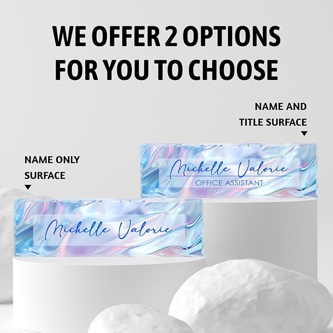 Personalized Office Name Plate, Custom Name Plate for Desks, Office Desk Decorations Gift for Women Men, Acrylic Desk Name Plate for Teacher Coworkers Staff Boss (Laser Ripple)