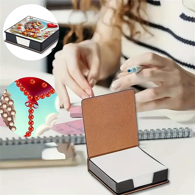 Lion Diamond Painting Note Box Memo Pad Holder,Animal Diamond Art Sticky Notes Organizer for Desk, Aesthetic Stationery Storage Case for Office,School Supplies (Lion)