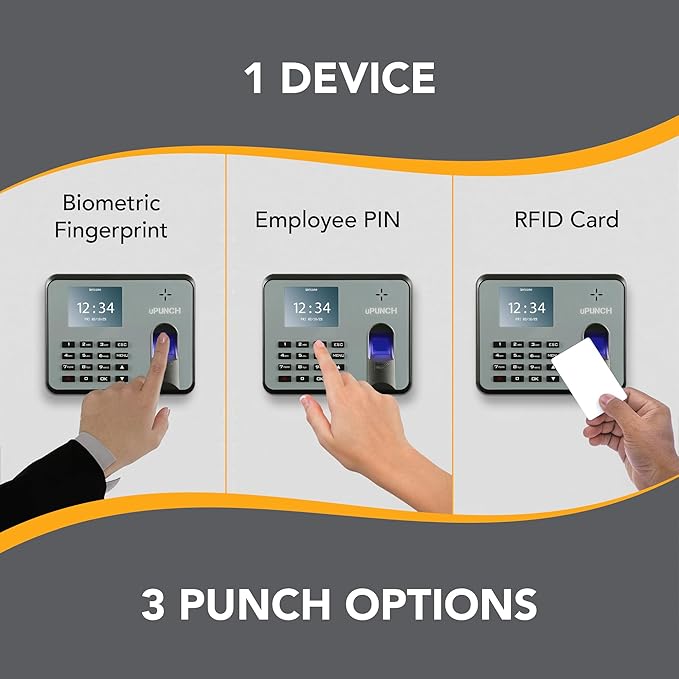 uPunch MK1000 Biometric Fingerprint/Proximity Time Clock for Employees | Small Business Time Tracking System with RFID, and PIN Options (No Monthly Fee)