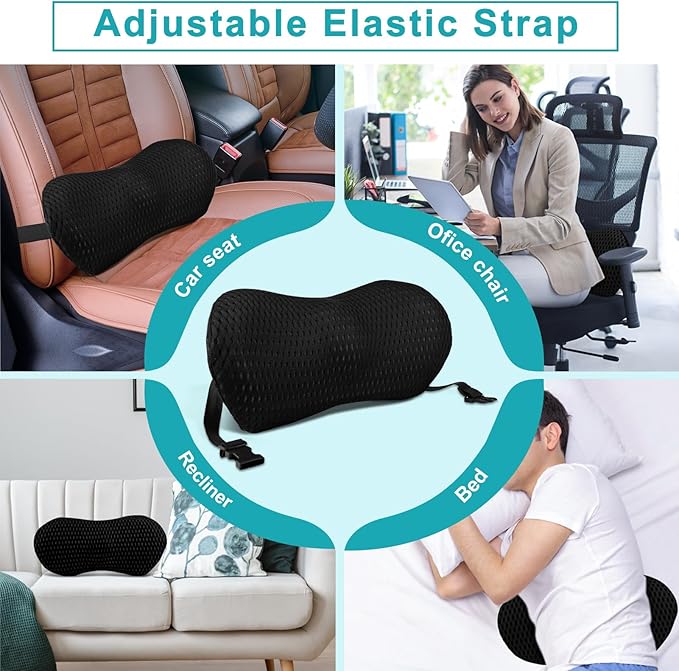 Lumbar Support Pillow, Memory Foam pad is Used to Relieve Lower Back Pain, which can be Easily Fixed with Bandages (Black) in The Back of Office Chairs, Cars, beds and Other Places…, CY0045