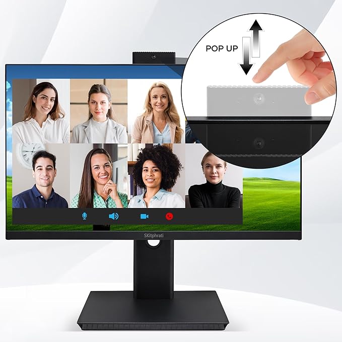 SKitphrati 27'' Business Webcam Monitor, 1080P IPS 120HZ, Video Conference Monitor - Built-in Adjustable 3MP Webcam, Mic Array, Speakers, Eye Care, Frameless, HDMI, DisplayPort, VGA, USB 2.0