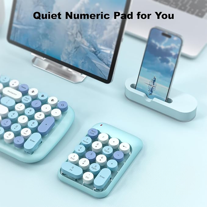 MOFII Wireless Number Pads - Blue Numeric Keypad 18 Keys USB 2.4G Round Keycap Colorful Extensions Keypads, Financial Accounting Portable Numpad 10 Key for Laptop/PC/Notebook/Surface Pro