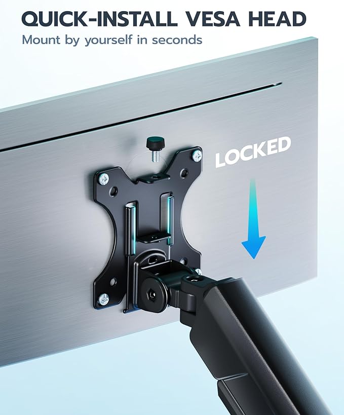 ARES WING Heavy Duty Single Monitor Arm - Fully Adjustable Monitor Mount for 17"-40" Ultrawide Screens Up to 26.4 lbs with Clamp/Grommet Desk Mount, 75/100 Vesa Mount, Black