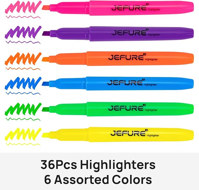 JEFURE 36 Pcs Highlighters, Chisel Tip, Assorted Colors Bible Highlighters Bulk - Quick Dry, Ideal for Studying, Note-Taking, School Supplies for Teachers
