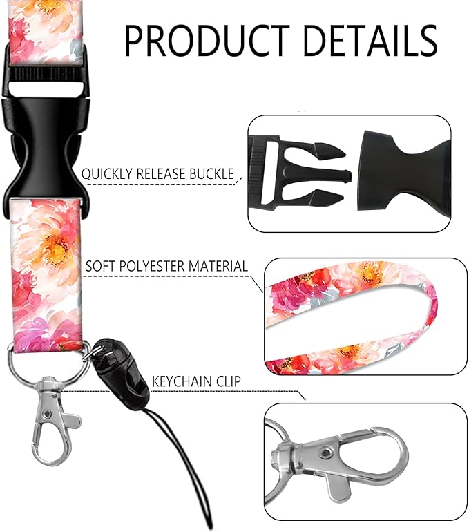BLOCIT Lanyards for ID Badges and Keys, Funny Badge Reel Retractable with Clip,ID Badge Holder with Breakaway Lanyard, Teacher Nurse Office Gifts（Watercolor Flower）