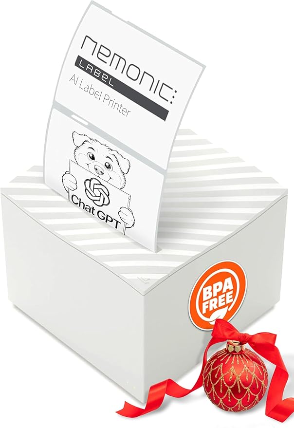 Nemonic AI | Label Printer | Sticky Note | Compatible with CHATGPT | Inkless Bluetooth Thermal Label Printer for Small Business | Portable Wireless
