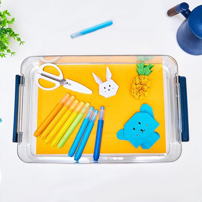 2 Pcs 5.5qt 9 x 13 Plastic Portable Project Case With Snap-Tight Latch Clear Stackable Storage Box With Lids Organizer Container For A4 File Photo Documents Scrapbook Craft Art Supplies