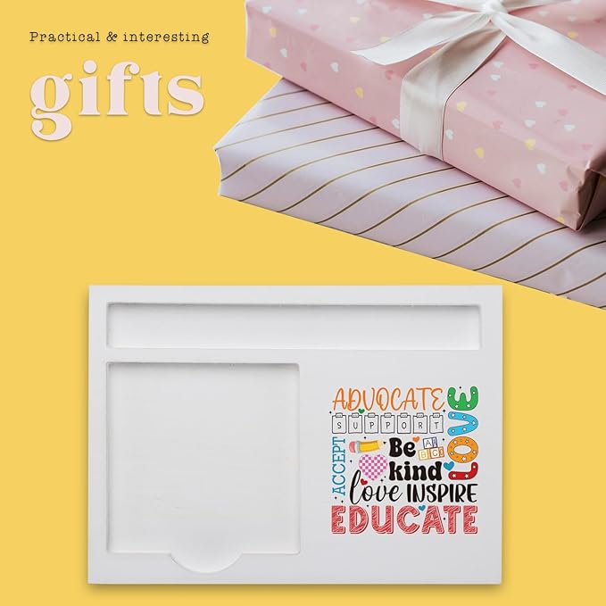 Thank You Teacher Desk Gift, Educate Inspire Love Support Advocate Note Holder for Classroom Counselor Mentor Staff, Back to School Retirement Appreciation Present Note Pad Holders KBB09