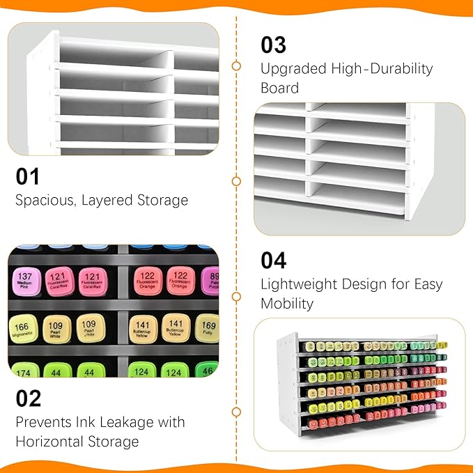 Marker Storage Organizer, Marker Holder for 108 Markers, Pens, Watercolor Brushes, and Colored Pencils – Desktop Art Supply Organizer for Home, Office, and Classroom