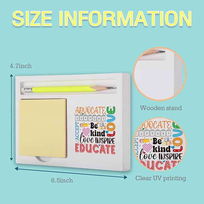 Thank You Teacher Desk Gift, Educate Inspire Love Support Advocate Note Holder for Classroom Counselor Mentor Staff, Back to School Retirement Appreciation Present Note Pad Holders KBB09