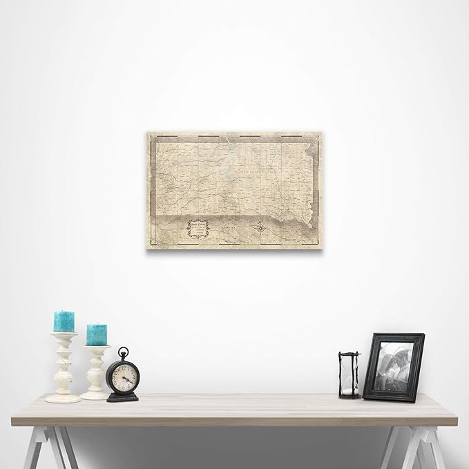 Conquest Maps Push Pin South Dakota Map Board - With Push Pins to Mark South Dakota Travels - Handmade in Ohio, USA - Design: Rustic Vintage