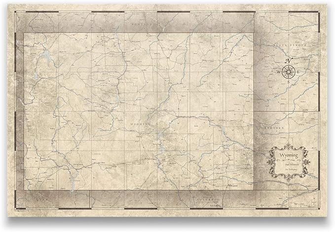 Push Pin Wyoming Map Board - With Push Pins to Mark Wyoming Travels - Handmade in Ohio, USA - Design: Rustic Vintage