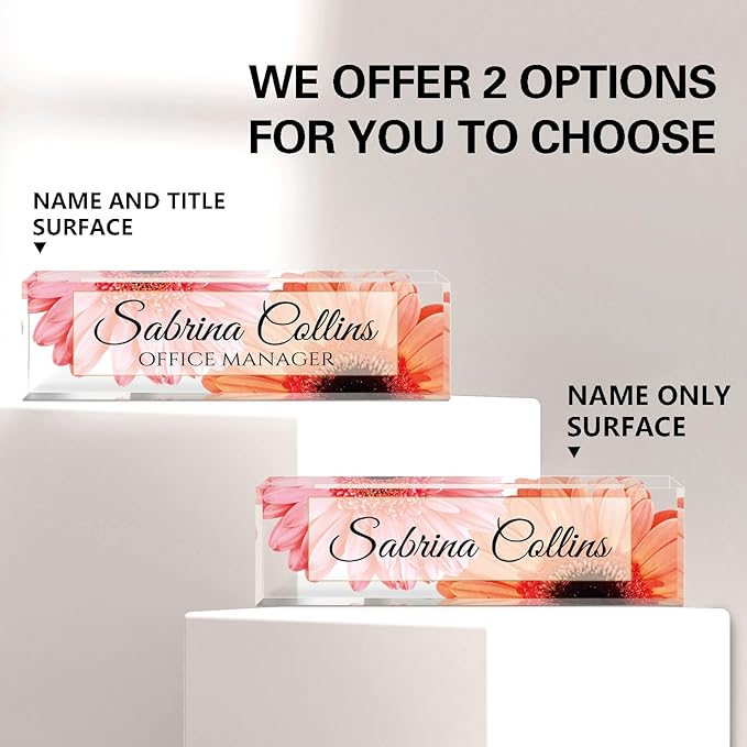 Name Plate for Desk, Desk Name Plate Personalized, Office Decor for Women Men, Acrylic Desktop Accessories, Office Appreciation Gifts for Boss Social Workers Nurse Teacher Employee (Sunflowers A)