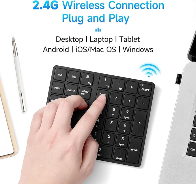 havit Wireless Number Pad for Laptop, Fully Compatible with Mac OS, iPad, Windows, and Android Devices – 2.4G Rechargeable 34-Key Numeric Keypad