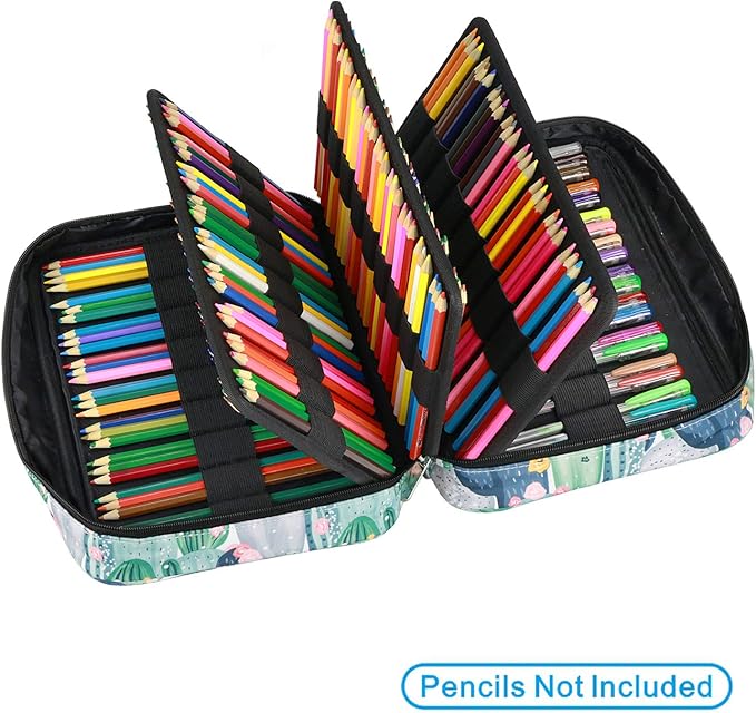 YOUSHARES Colored Pencil Case 220 Slots Pen Case Organizer With Handy Wrap & Zipper, Multilayer Holder for Prismacolor Colored Pencils & Gel Pen (Cactus)