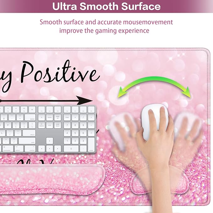 Mousepad Pink, Mouse Pad with Wrist Rest, 4-in-1 Large Mousepad+Keyboard Wrist Rest+Mouse Pad Wrist Support+Cup Pad Set,Ergonomic Mouse Pad,Anti-Slip,Memory Foam Desk Mat for Women Office Gaming