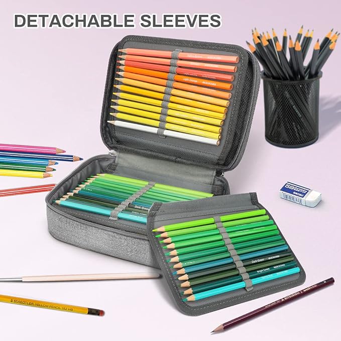 Large Capacity Pencil Case, 72 Slots Colored Pencil Pouch Bag Portable Pencil Holder Stationery Organizer with Compartments for Office and Travel, Grey