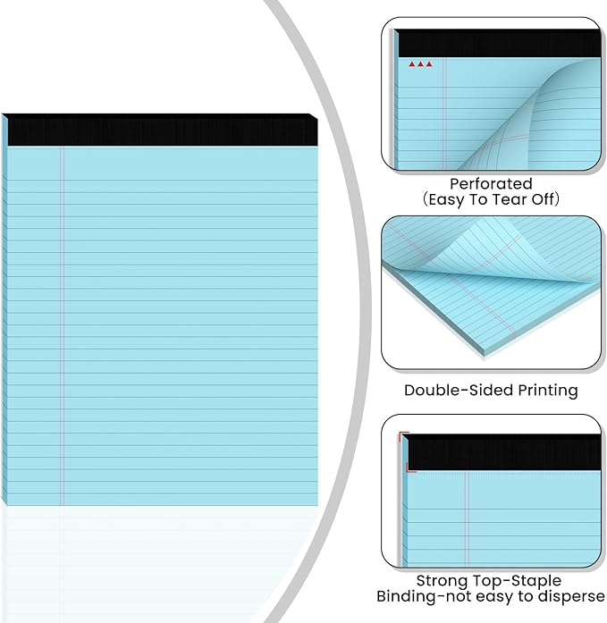 2pcs Legal Pads 8.5 x 11,Notepads 8.5 x 11 Inch, 30 Sheets/Pack, Blue Note Pads Clear Print Writing Pads of Paper, Perforate Wide Ruled Lined with Sturdy Back for Office, Business & School Supplies