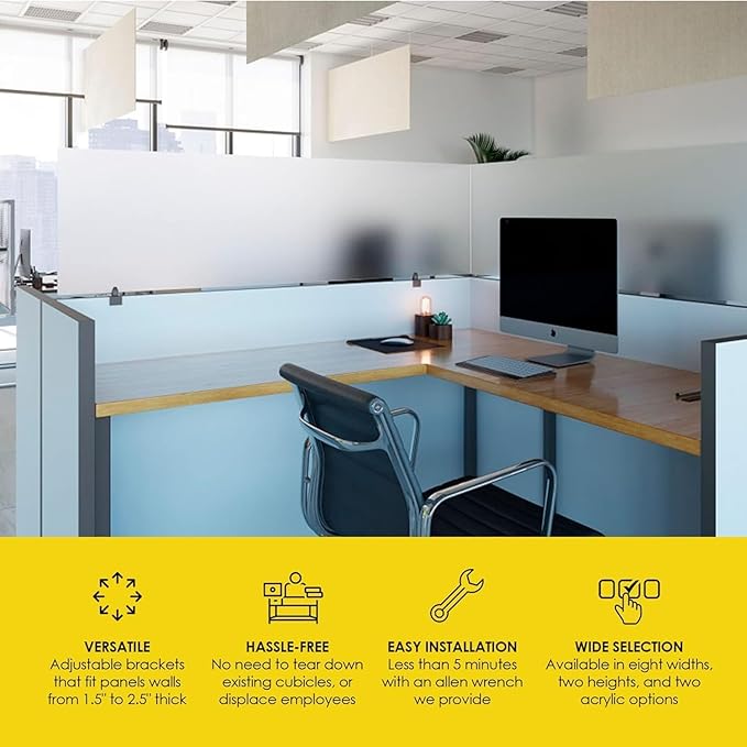 OBEX Acrylic Mounted Small Brackets Quality Desk Privacy Panel & Divider for Your Office Cubicle-Increase Separation & Improve Productivity, 12" x 30", Clear