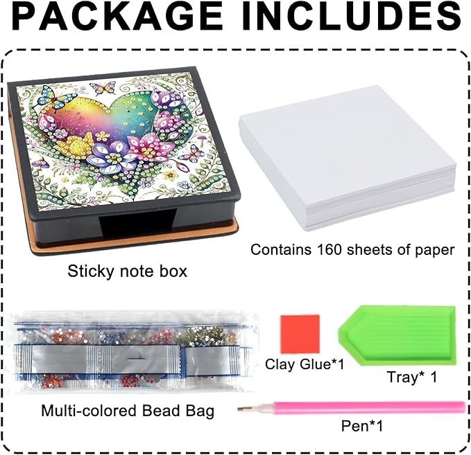 Heart Diamond Painting Kit Note Box,Memo Paper Storage Box Diamond Art,Sticky Note Holder Diamond Art,Diamond Painting Memo Pad For Office Desk. (Heart)