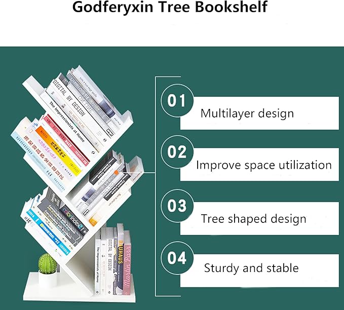 Godferyxin Desk Bookshelf,Small Book Shelf for Desktop,White Floor Standing Bookcase, Wood Book Organizer for Desk,Mini Bookcases Office Home School Shelf Display for Cd/Magazine-White