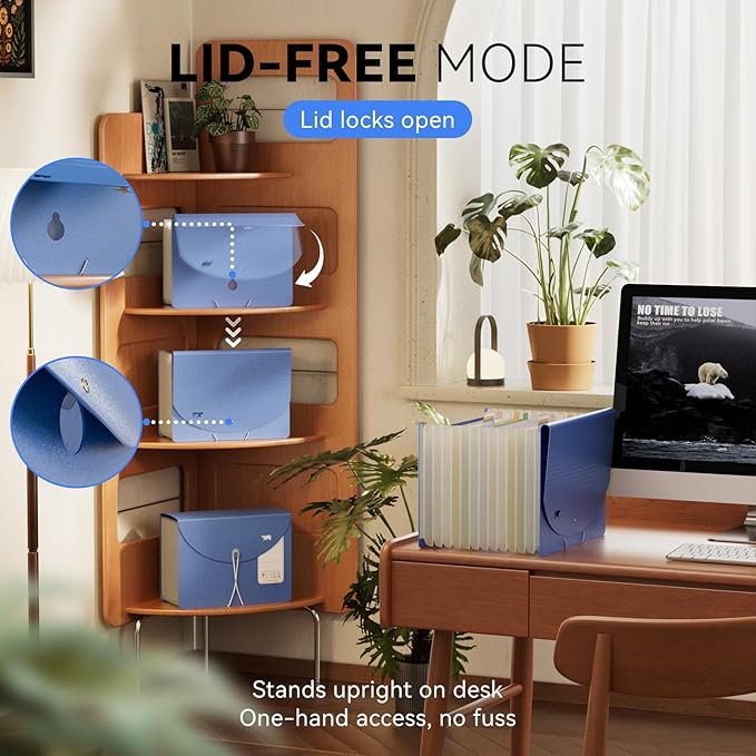 13-Pocket Accordion File Organizer,Wheat Straw Expanding File Folder with Polar Bear Cut-Out,Portable Monthly Paper Bill Tax Receipt Organizer, Letter A4 Size -UN Blue Polar Bear