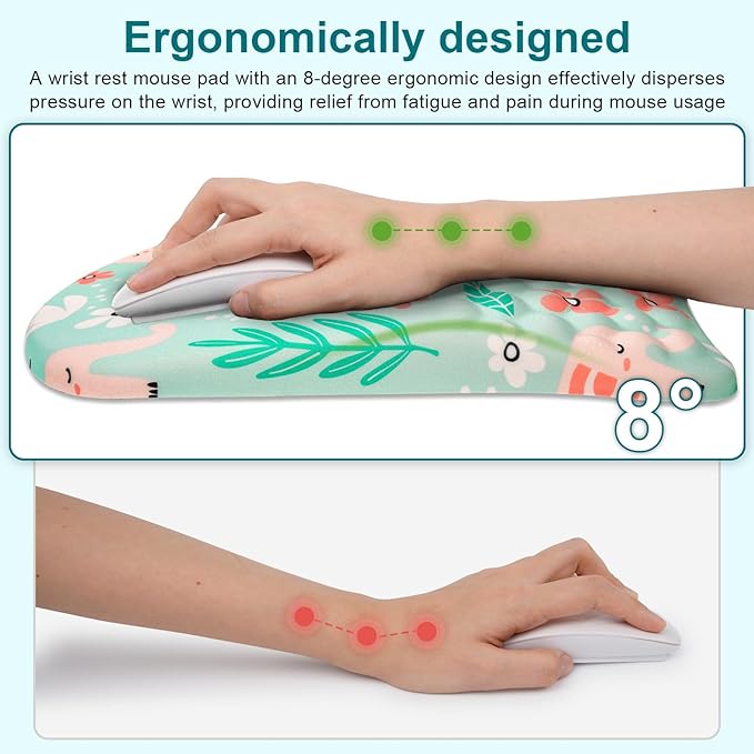 Ergonomic Wrist Mouse Pad with Massage Design, Wrist Rest Pain Relief Mousepad with Memory Foam Non-Slip PU Base, Mouse Pad with Wrist Support for Wireless Mouse & Desk,Y Little Elephant