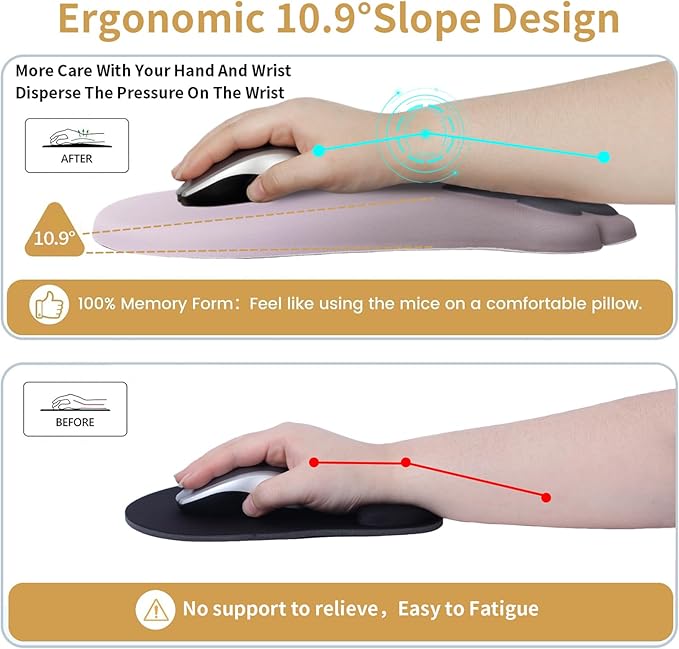 L-SPOUTTO Ergonomic Mouse Pad with Wrist Rest,Cute Cat Paw Mousepad Wrist Support,Comfortable Massage Design Computer Pain Relief Mouse Pad with Non-Slip PU Base for Desk Laptop Gaming,Gradual Brown