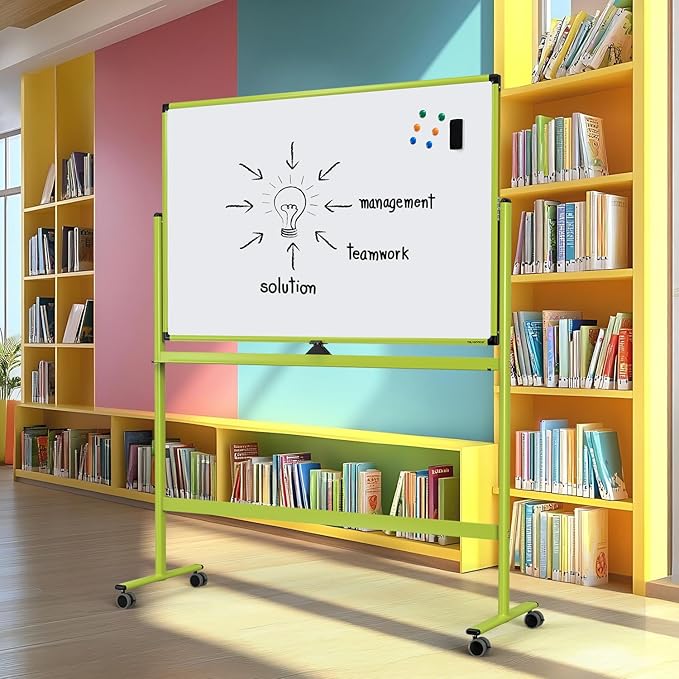 Large Dry-Erase Rolling Magnetic Whiteboard - 48 x 32 Inches Dry Erase Board with Stand Height Adjust Double Sides Mobile White Board Easel on Wheels with 25 Sheets Paper Pad Office, Home & Classroom