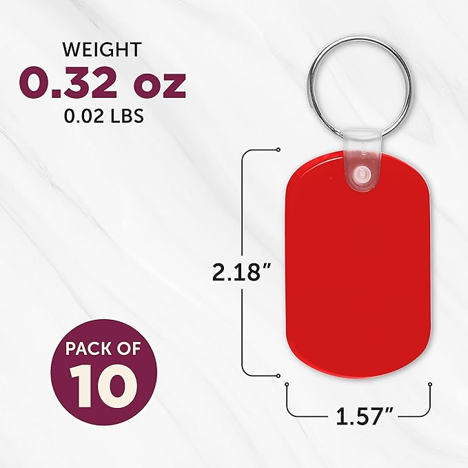 DISCOUNT PROMOS Tag Soft Plastic Keychains - 10 pack - Small Key Tag Chain For Staying Organized - Rubber Key Ring Keychain – Red