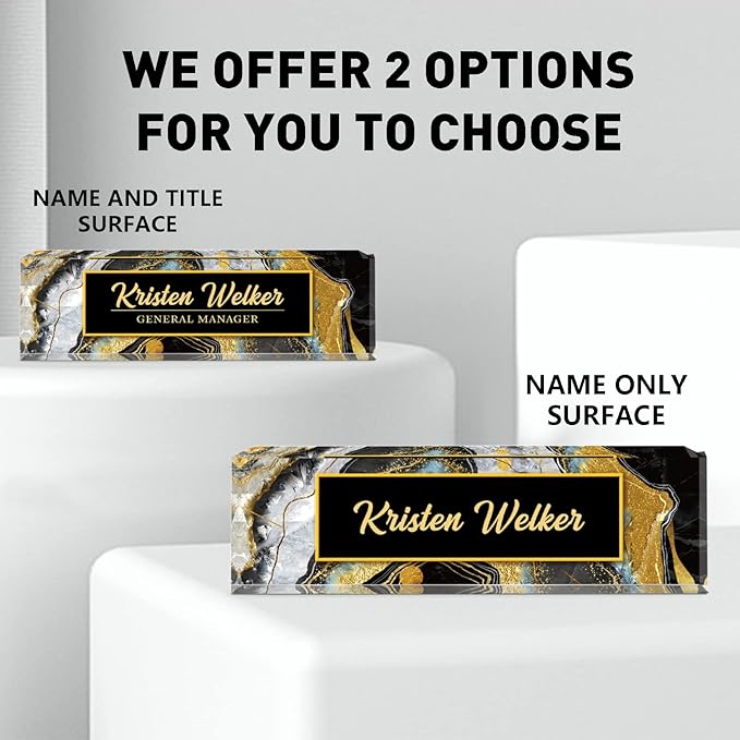 Personalized Name Plate, Custom Office Decor - Acrylic Desk Accessory, Office Gifts for Employees (Black Coast)