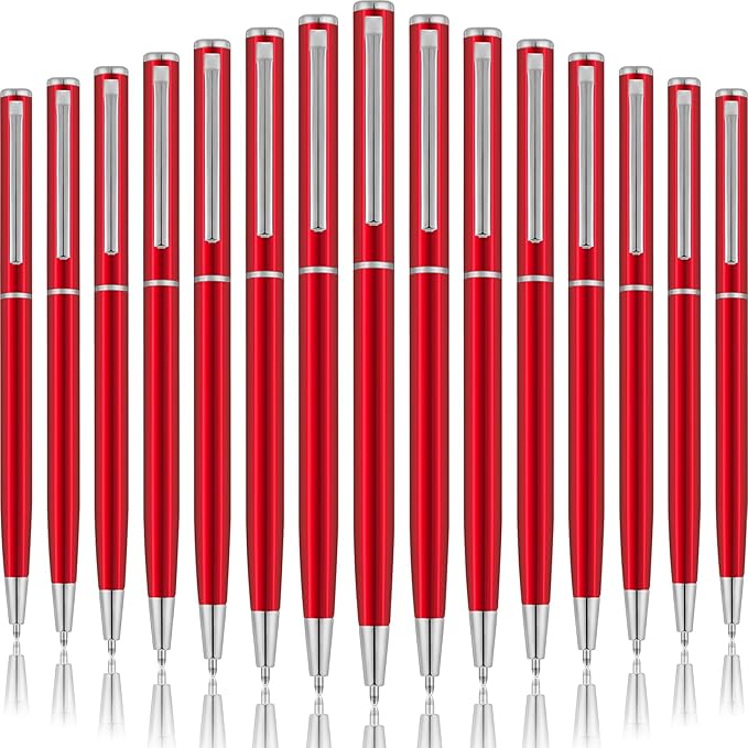 Zonon 15 Pcs Red Metal Slim Ballpoint Pens Bulk Retractable Metallic Black Ink 1 mm Medium Point Smooth Writing Pens for Wedding Business Office Supplies Students Teachers Men Women Present