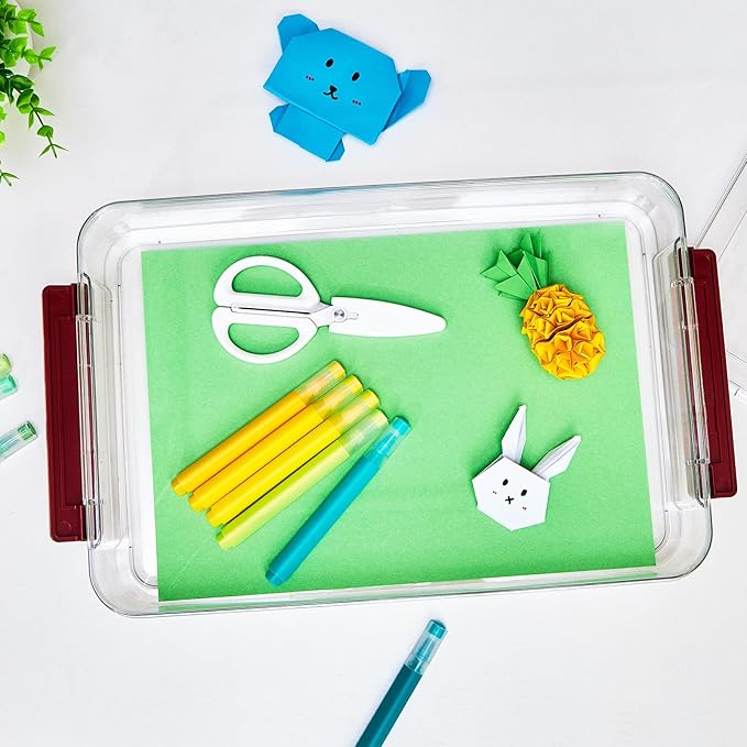 5.5qt Portable Project Case 9 X 13 Clear Stackable Plastic Storage With Lids Organizer Containers File Box For Letter A4 Paper Photo Documents Scrapbook Craft Art School Supplies, 2 Pcs