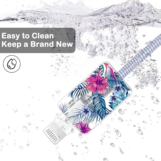 Cute Flowers DIY Protectors Cable Protector for iPhone Charger,Green Leaves Pattern,Data Cable Charger Data Line Earphone Wire Saver for iPhone X 13 12 12 Pro Max