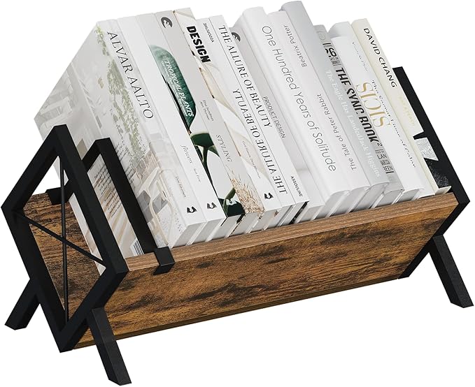 YINMIT Wood Desktop Bookshelf, Retro Tabletop Bookshelf, Desk Shelf for Top of Desk in Living Room, Home, Office, Tilting Bookcase for CDs, Magazine, Books, Home Decor
