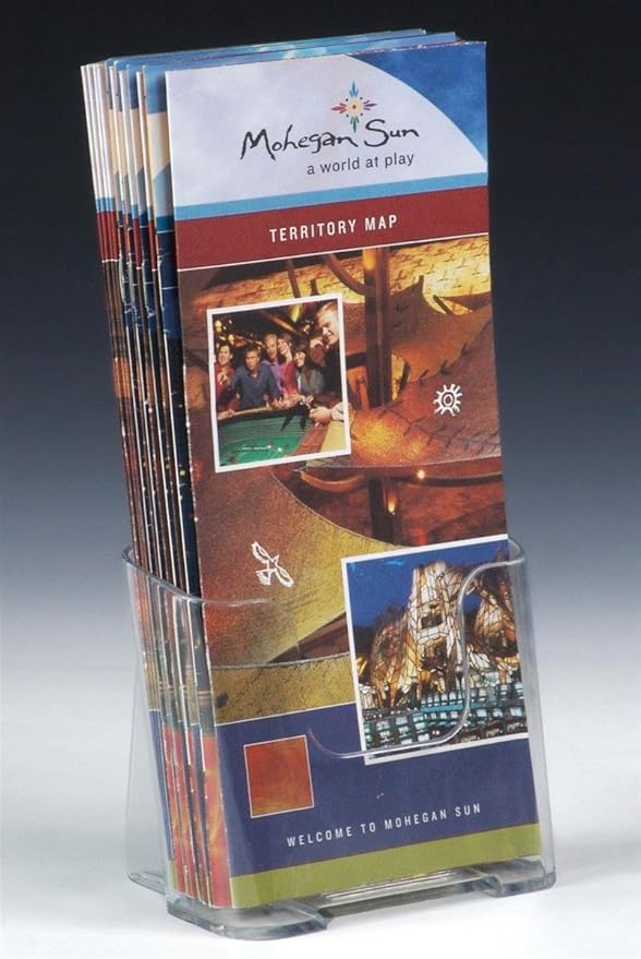 Set of 60, Flyer Holders, Clear Molded Plastic Brochure Racks for 4”w x 9”h Content – Countertop Literature Stand Can Be Wall Mounted