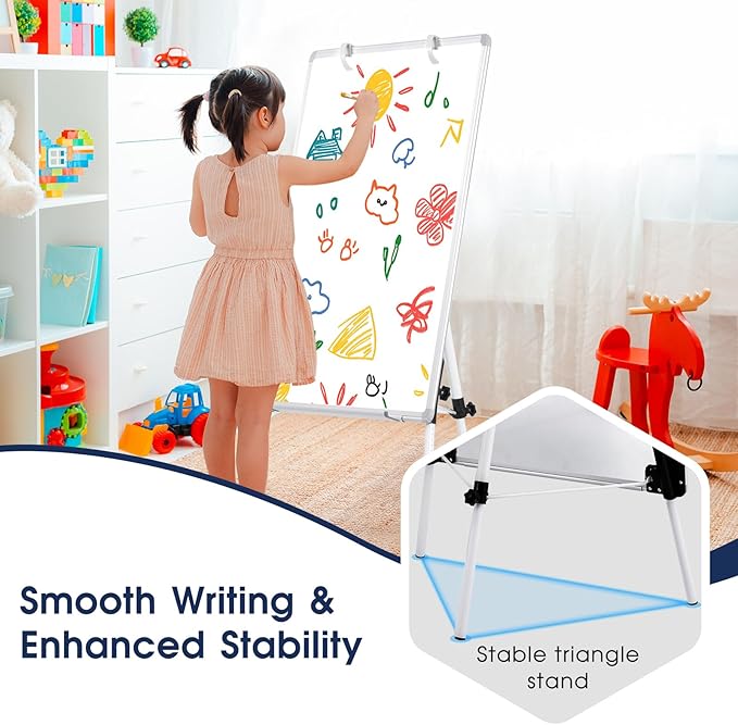 Magnetic Whiteboard Easel, 36"x24" Height Adjustable Dry Erase Board with Stand, Large Aluminium Frame White Board for Teaching, Flipchart Standing Writing Board for Office, Home (White)