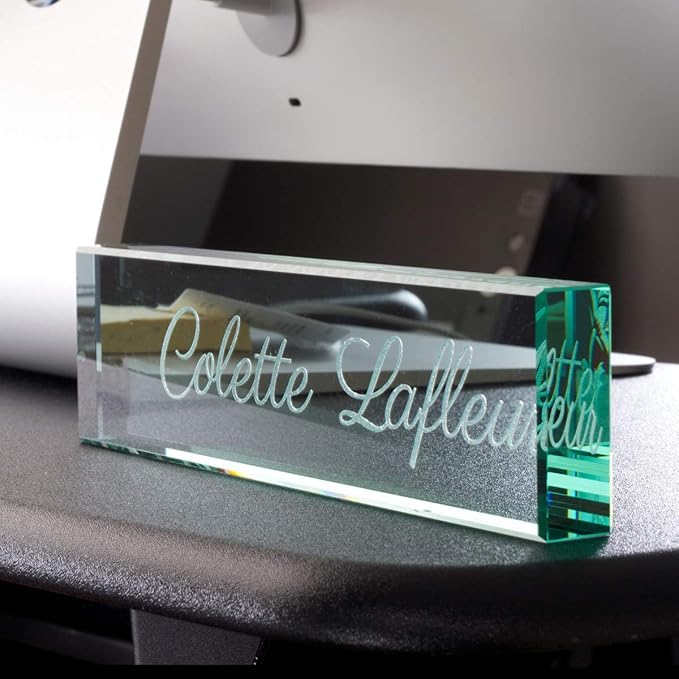 PlaqueMaker NamePlates for Desks, Custom-Engraved Glass NamePlate, Office Decor (Jade) | 12 x 2 inches