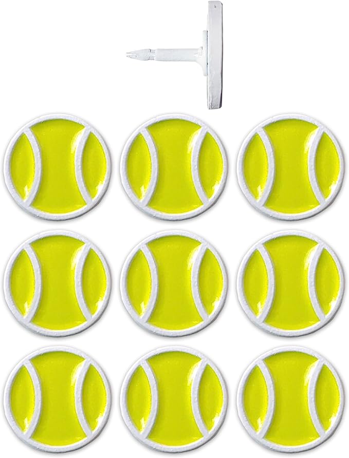 Tennis Ball Push Pins, for Cork Board, Maps, or Lapel Pin Use, Designed in The USA, Tennis Pins, Set of 10