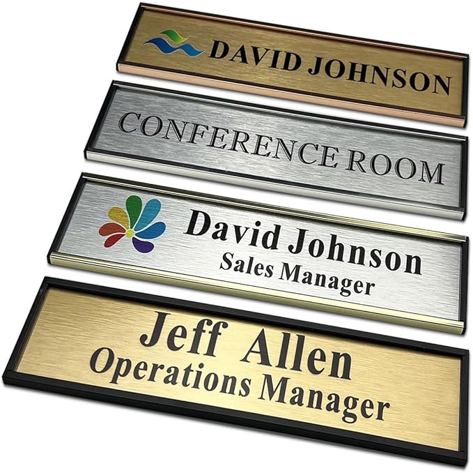 Personalized Name Plate for Door or Wall, 2 x 8 inch Custom Office Aluminum Door or Wall Name Plates with Logo Image or Texts, Office Appreciation Gifts for Coworkers Boss Teacher, Employee
