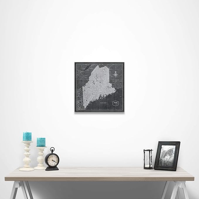 Push Pin Maine Map Board - With Push Pins to Mark Maine Travel - Handmade in Ohio, USA - Design: Modern Slate