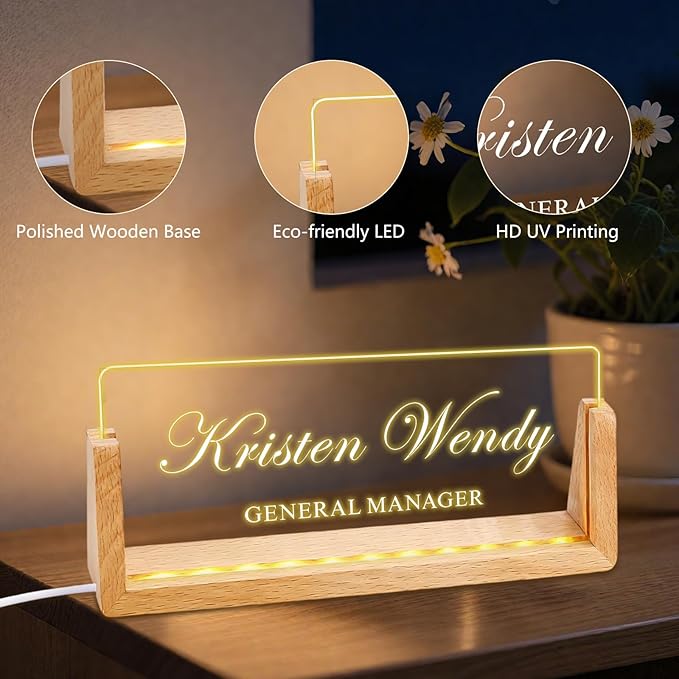 Ships Next Day, Custom Name Plate for Desk - Business Light Up Acrylic Desk Name Plate Personalized Elegant Office Gift for Boss Coworker Teacher Employee Appreciation Gift, Office Decor for Women Men