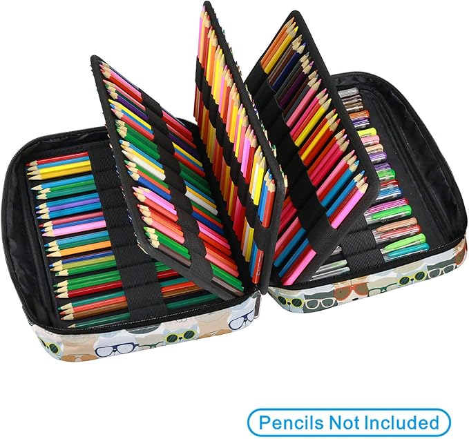 YOUSHARES Colored Pencil Case 220 Slots Pen Case Organizer With Handy Wrap & Zipper, Multilayer Holder for Prismacolor Colored Pencils & Gel Pen (Kitten)