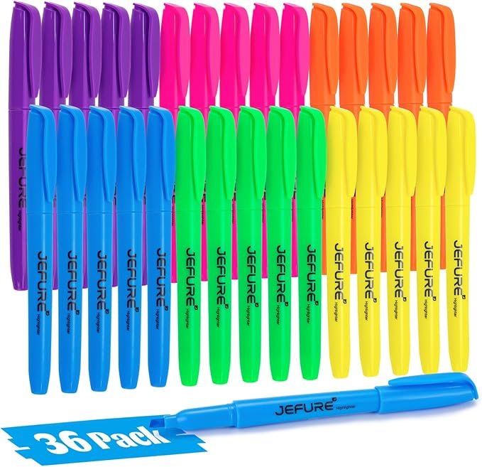 JEFURE 36 Pcs Highlighters, Chisel Tip, Assorted Colors Bible Highlighters Bulk - Quick Dry, Ideal for Studying, Note-Taking, School Supplies for Teachers