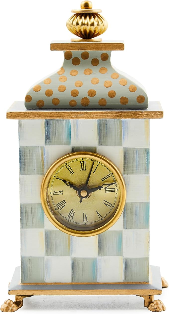 MACKENZIE-CHILDS Desk Clock, Decorative Living Room, Bedroom, or Office Desk Clock, Gray-and-White Sterling Check