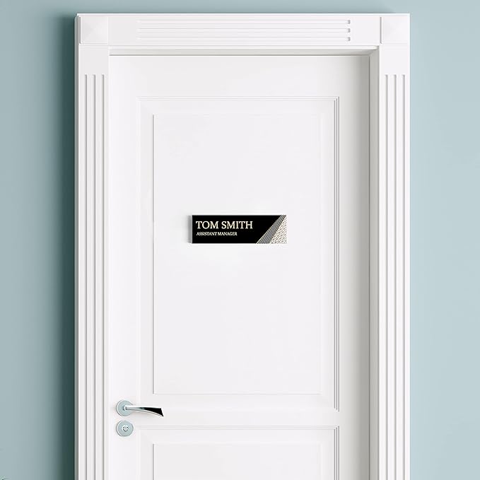 Artblox Personalized Office Desk Name Plate and Business Card Holder | Clear Acrylic Glass with Teak Wood Stand | Abstract Shapes Design Customized with Your Name and Credentials Office Desk Décor